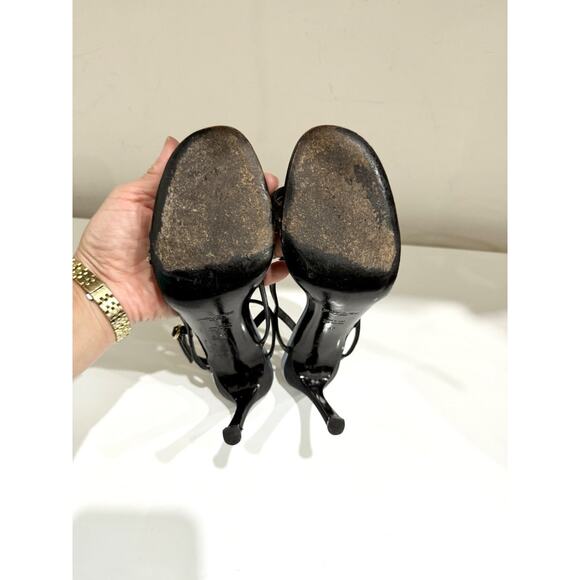 Saint Laurent YSL Patent-Leather Heeled Slingback Sandals Black Women's EU 37 - Picture 6 of 6